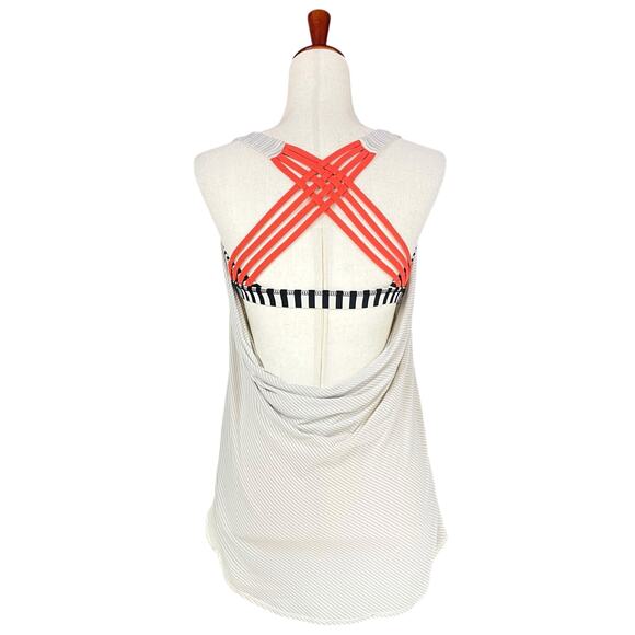 LULULEMON Wild Tank Strappy 2-in-1 Cowl Back Sz 6 Angel Wing Black Stripe Coral - Picture 1 of 8